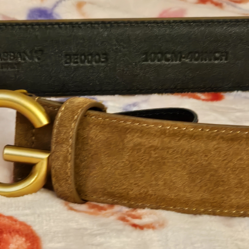 Women Brown Suede Belt with Gold Buckle